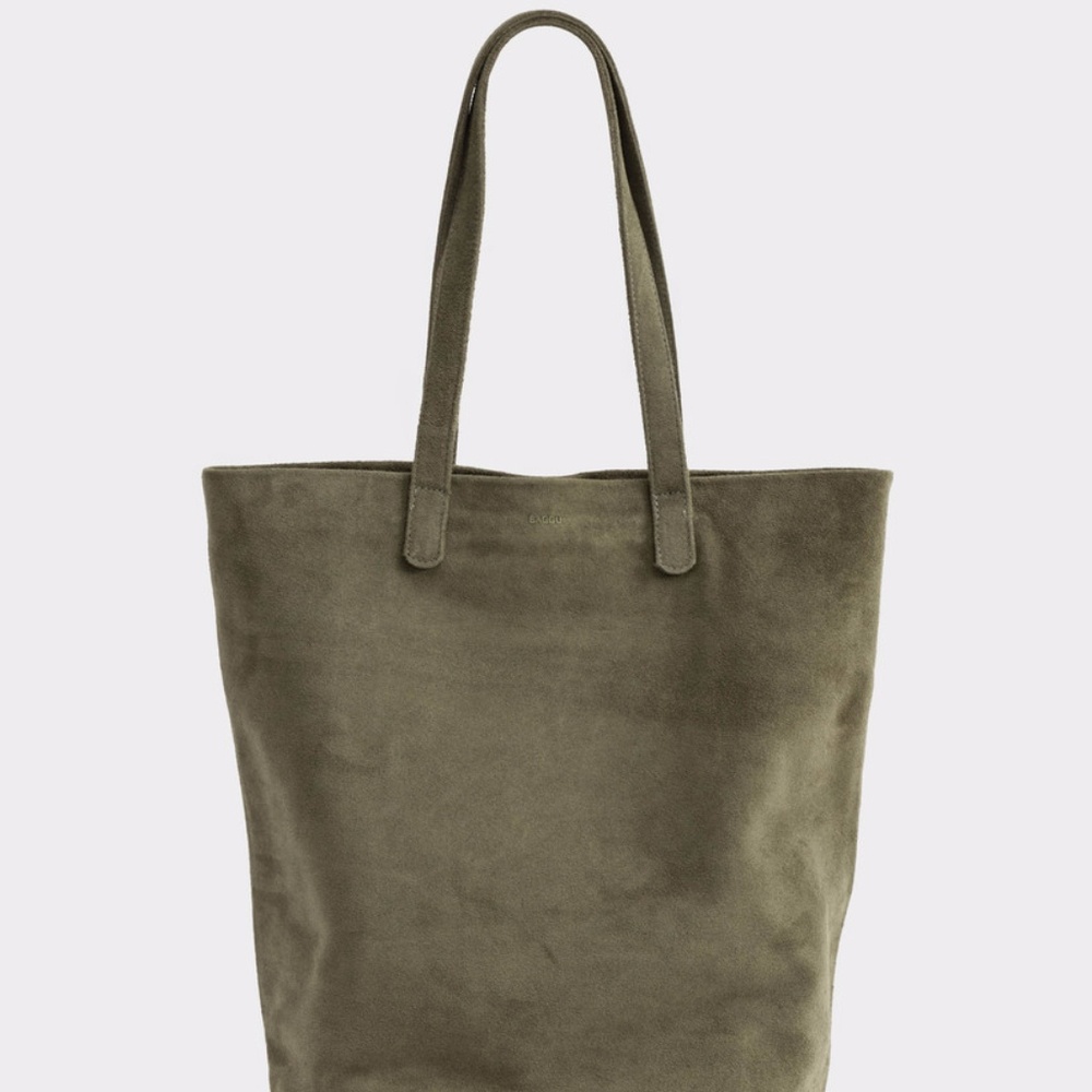 Baggu Suede Leather Olive Green Tote